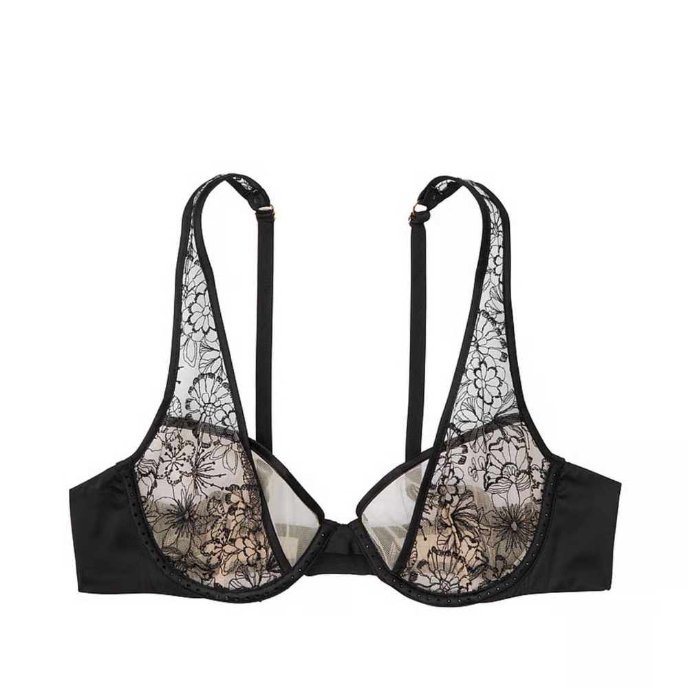 Victoria’s Secret VERY SEXY Unlined Floral Embroidered Plunge Bra Size‎ 32C